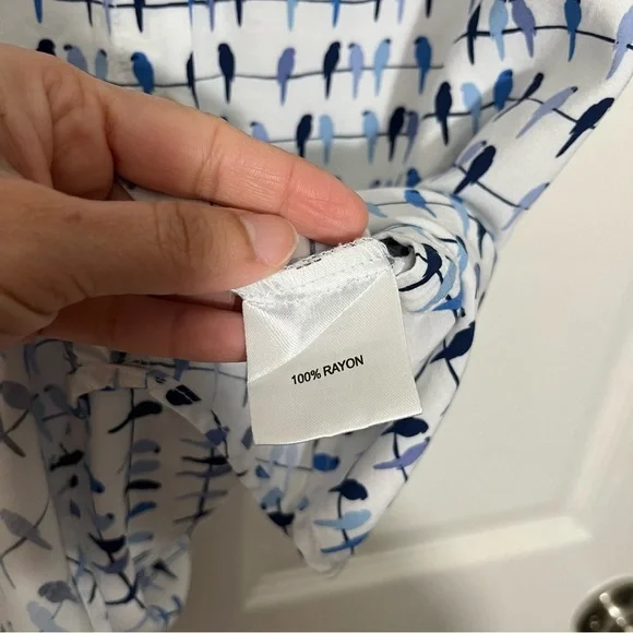 JANE AND DELANCEY White and Blue Birds on Wire Button Down top | size medium - Picture 7 of 9